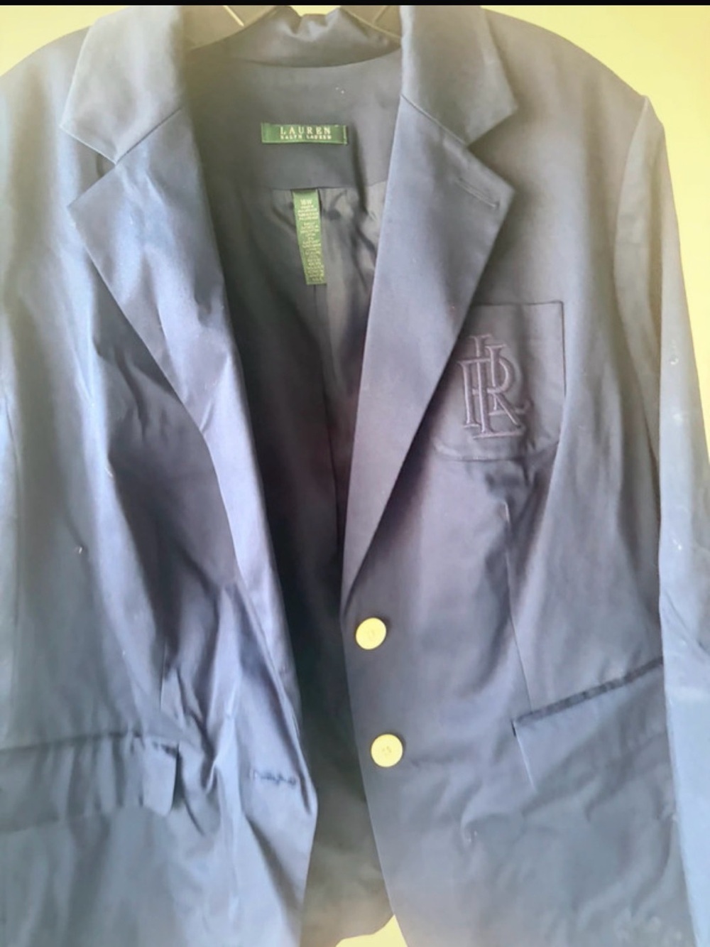 Ralph Lauren Navy Blazer with Embroidered Monogram and Gold Buttons